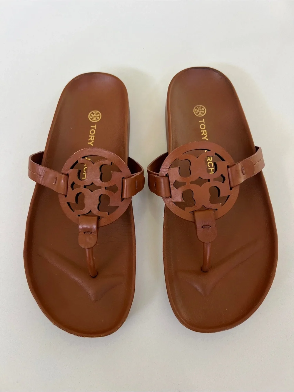 Tory Burch miller cloud nappa leather bourbon miele sandals size 7.5